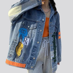 Embroidered painted jean jacket for women