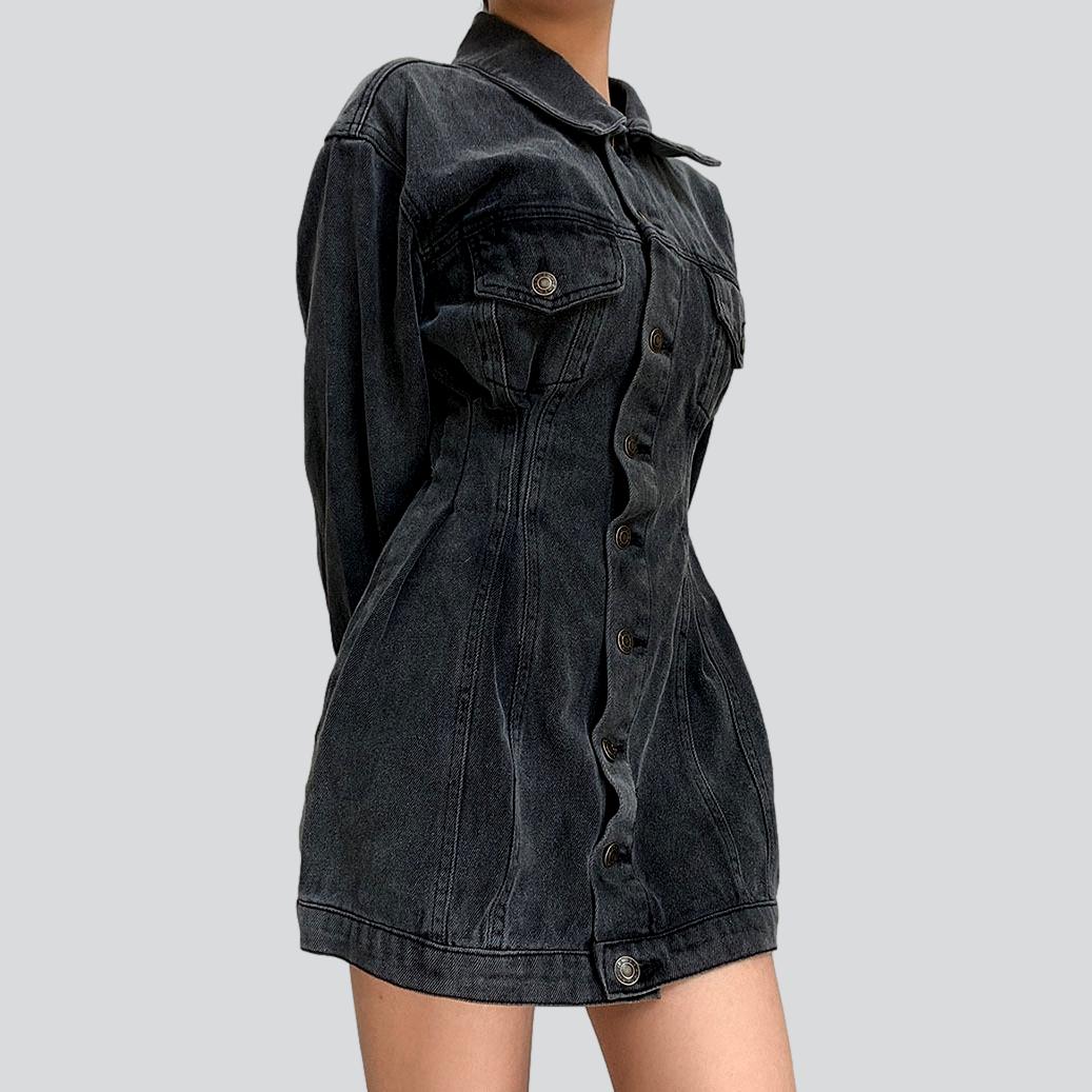 Single-breasted mini denim dress