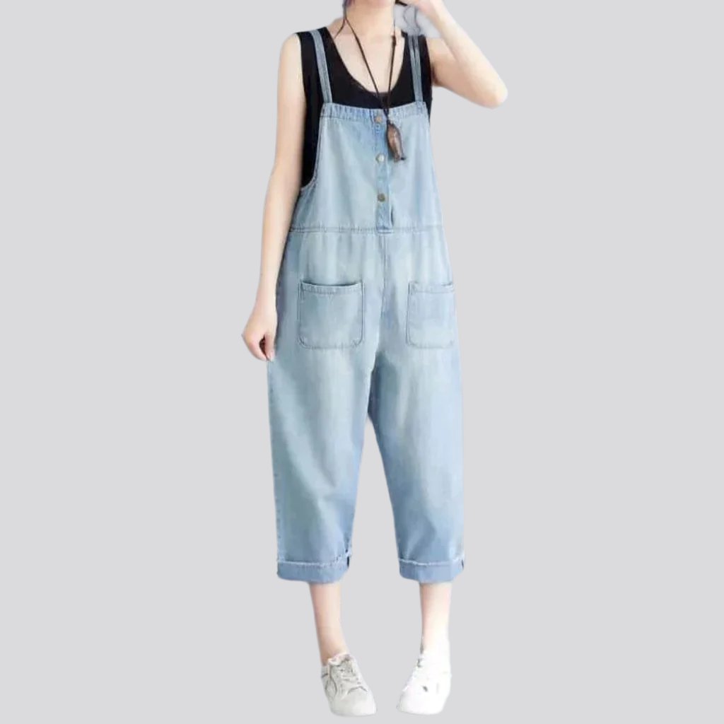 Light wash loose jeans jumpsuit for women