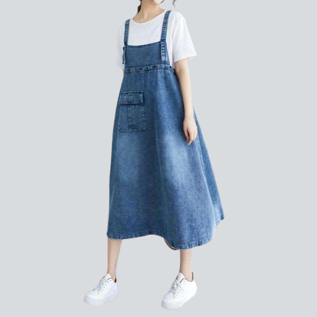 Front cargo pocket denim dress