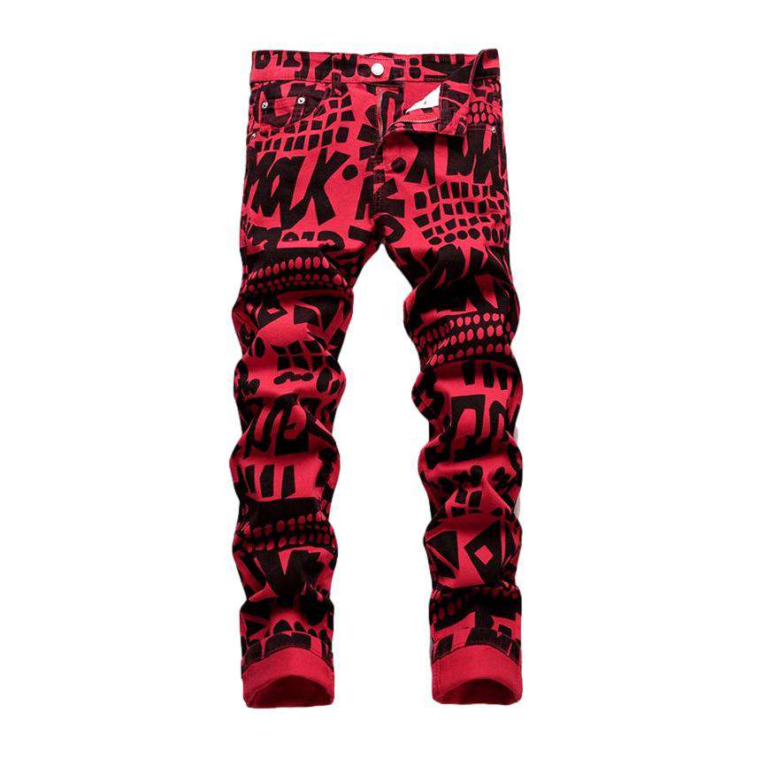 Black print men red jeans