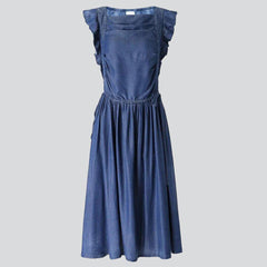 Rufle shoulders sleeveless denim dress