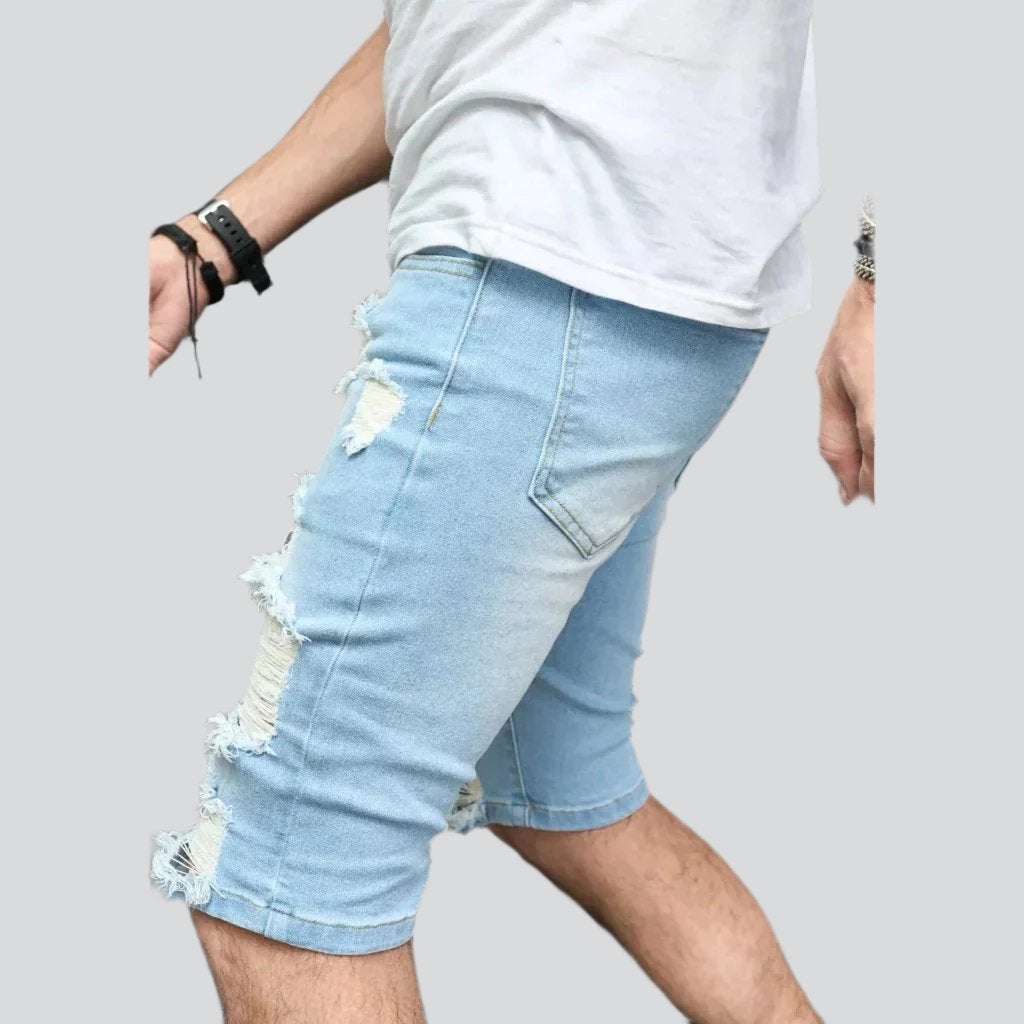 Light skinny distressed denim shorts