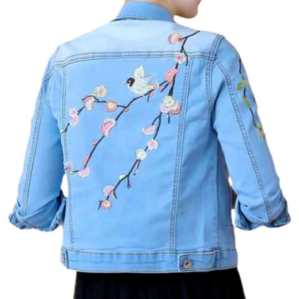 Nature embroidery short denim jacket