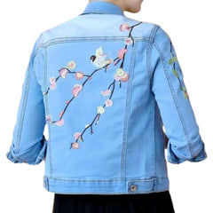 Nature embroidery short denim jacket