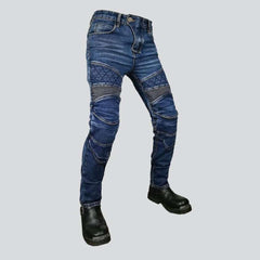 Embroidered men biker denim pants