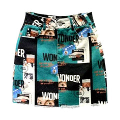 Journal print color denim skirt