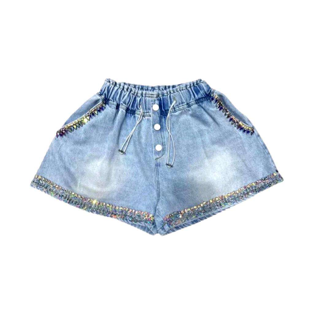 Baggy rhinestone women denim shorts