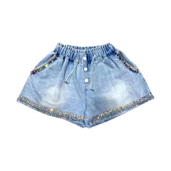 Baggy Jeansshorts mit Strasssteinen für Damen