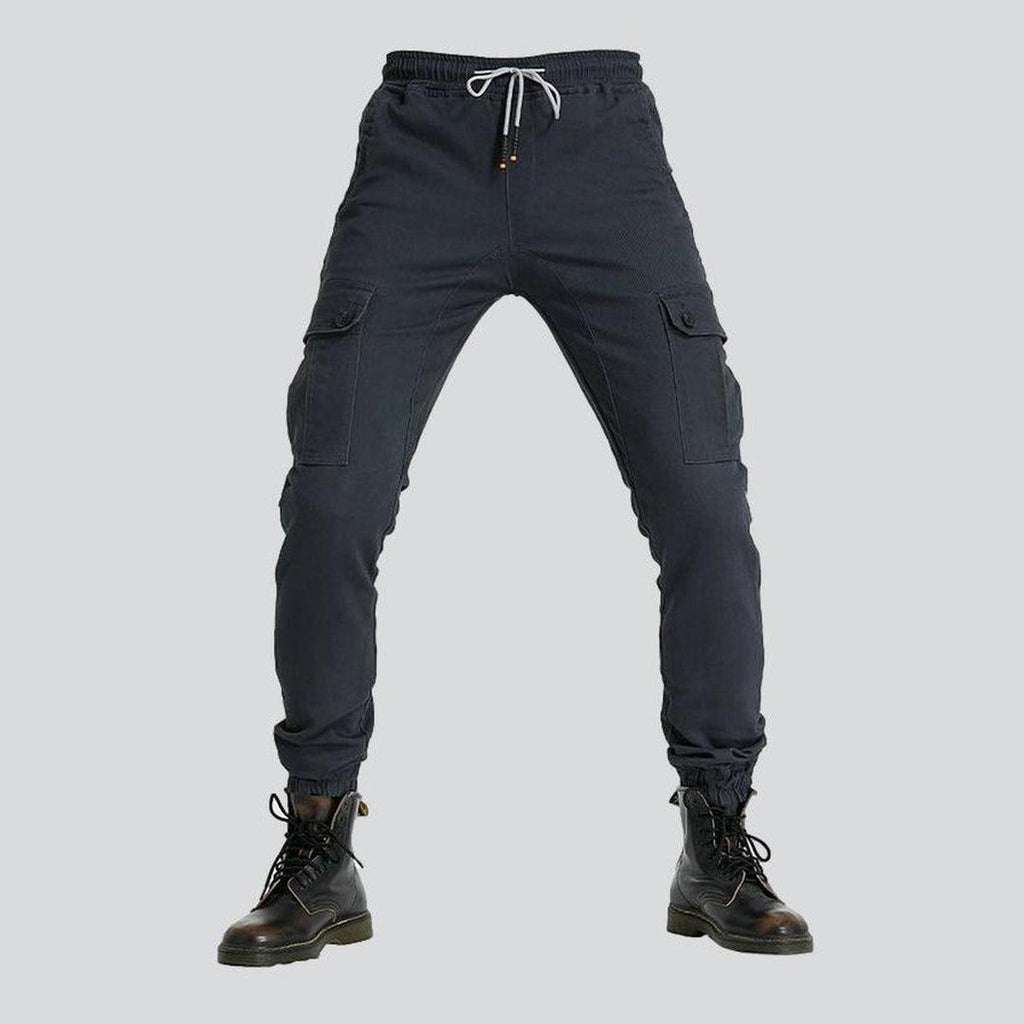 Elastic waist biker denim pants