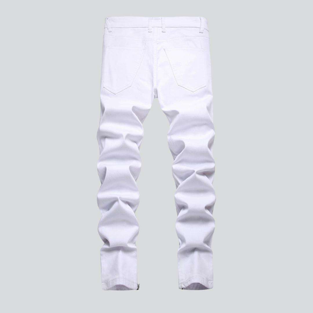 Monochrome white jeans with zippers