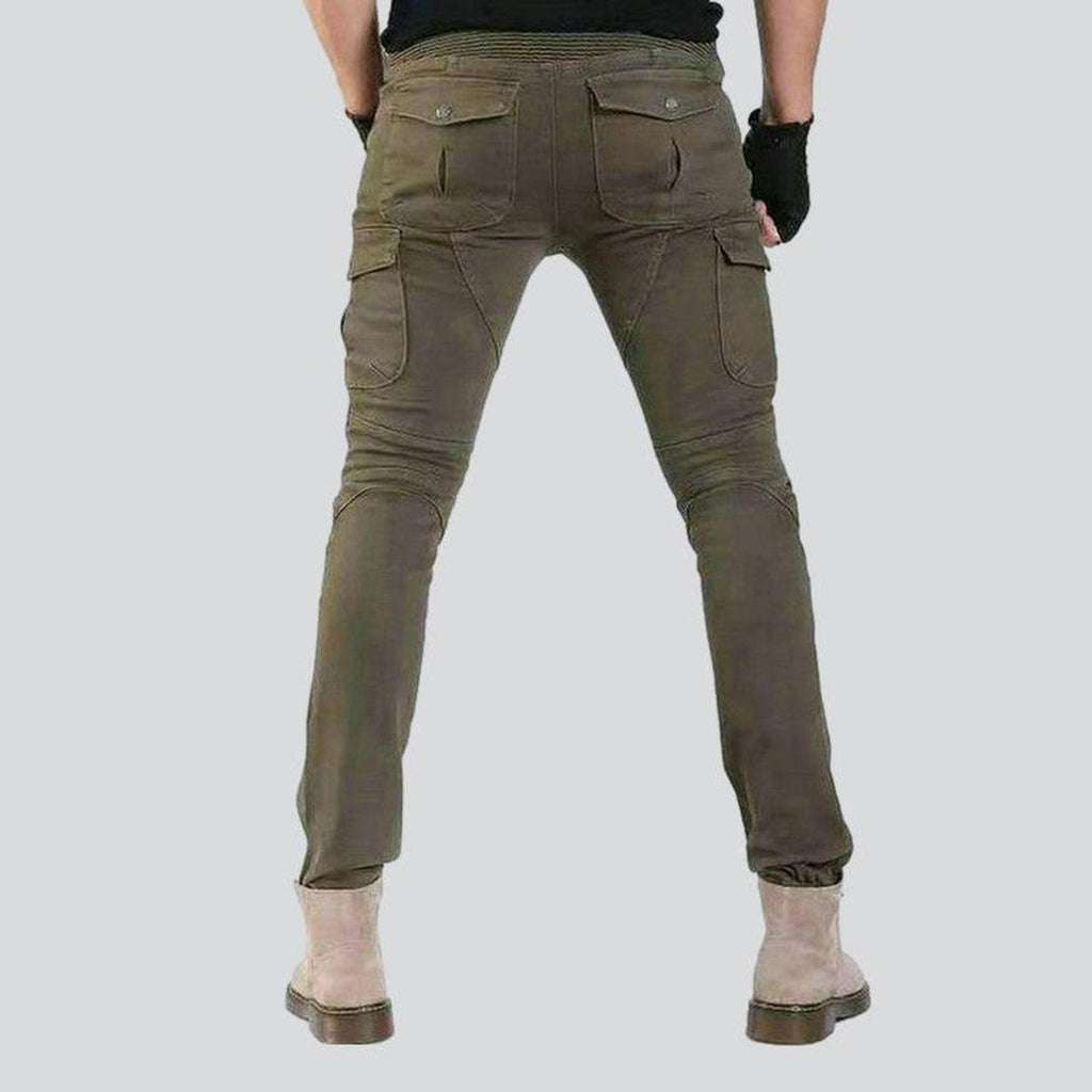 Khaki cargo men biker jeans