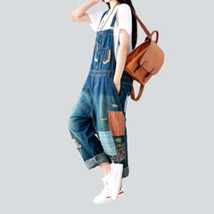 Color rectangle patchwork denim jumpsuit