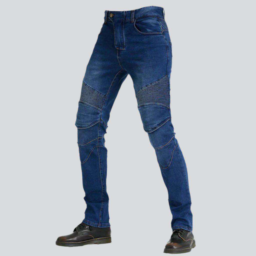 Elastic blue men biker jeans