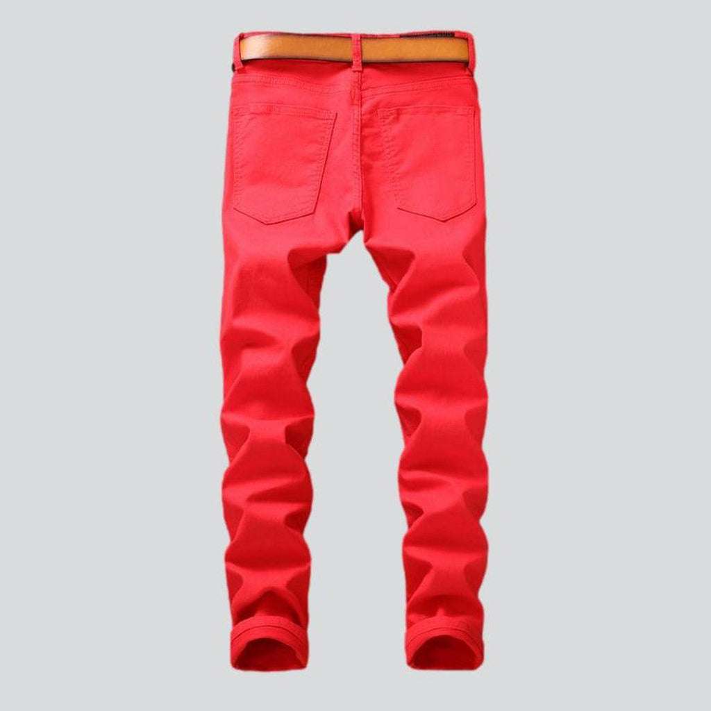 Embroidered ripped men red jeans