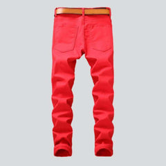 Embroidered ripped men red jeans