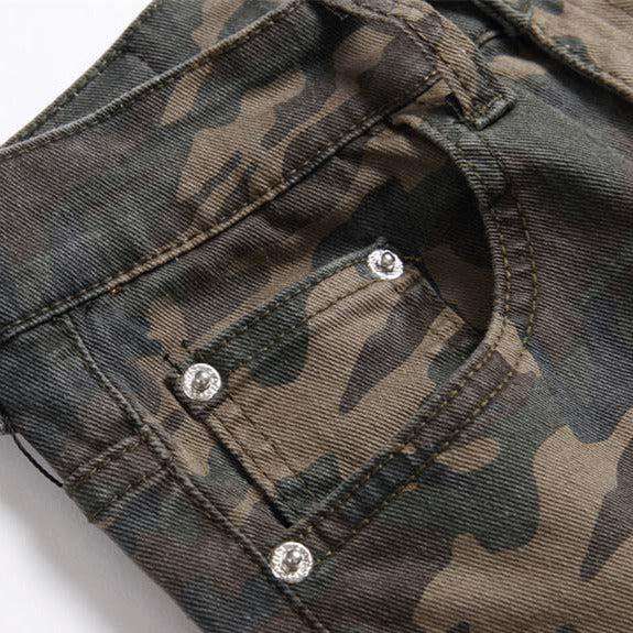 Camouflage print distressed men jeans