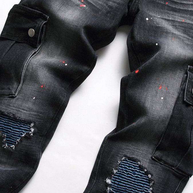 Vaqueros biker con parche azul para hombre