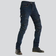 Winter dark men biker jeans