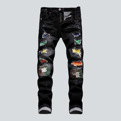 Color-embellished patchwork men jeans