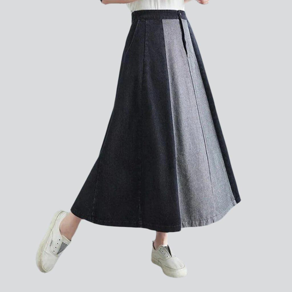 Trendy color block denim skirt