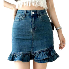 Ruffle hem mini denim skirt