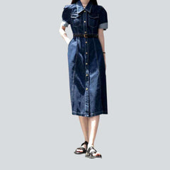 A-line buttoned long denim dress