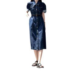 A-line buttoned long denim dress