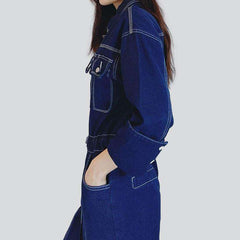 Contrast stitching women denim overall