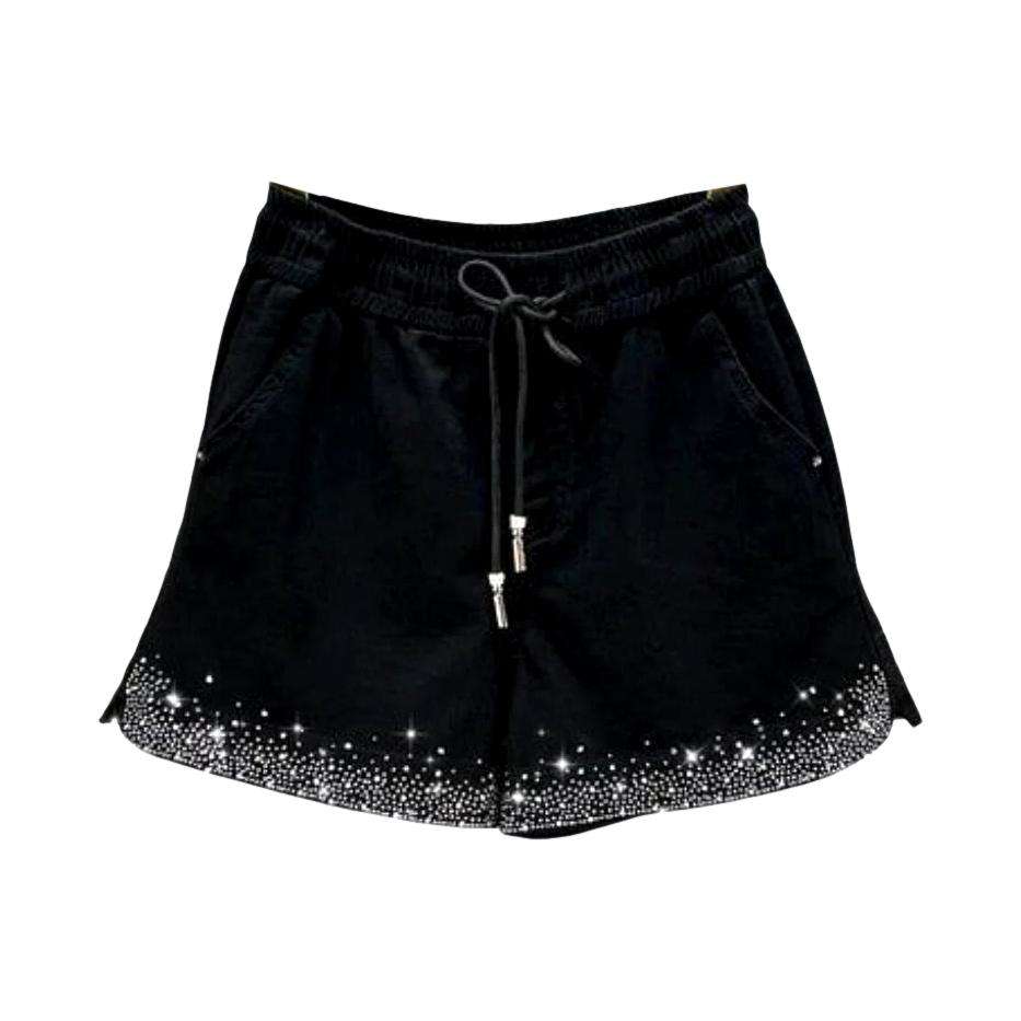 Shorts vaqueros con dobladillo de diamantes de imitación de colores