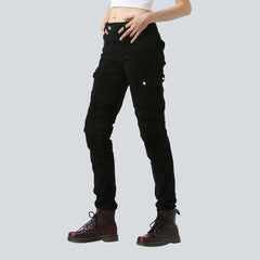 Black kevlar women biker jeans