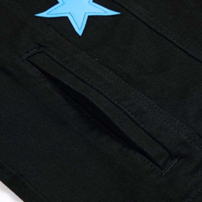 Blue star embroidery denim jacket