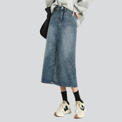 Vintage sanded slit denim skirt