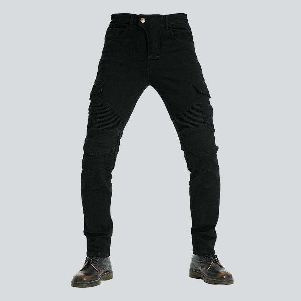 Color men biker denim pants