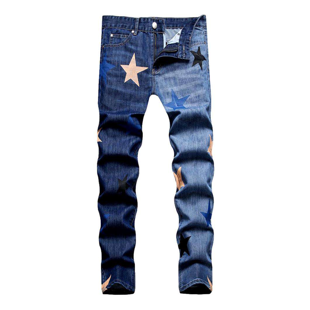 Color stars print men jeans