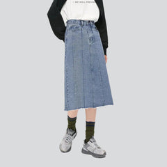 Panda embroidery midi denim skirt