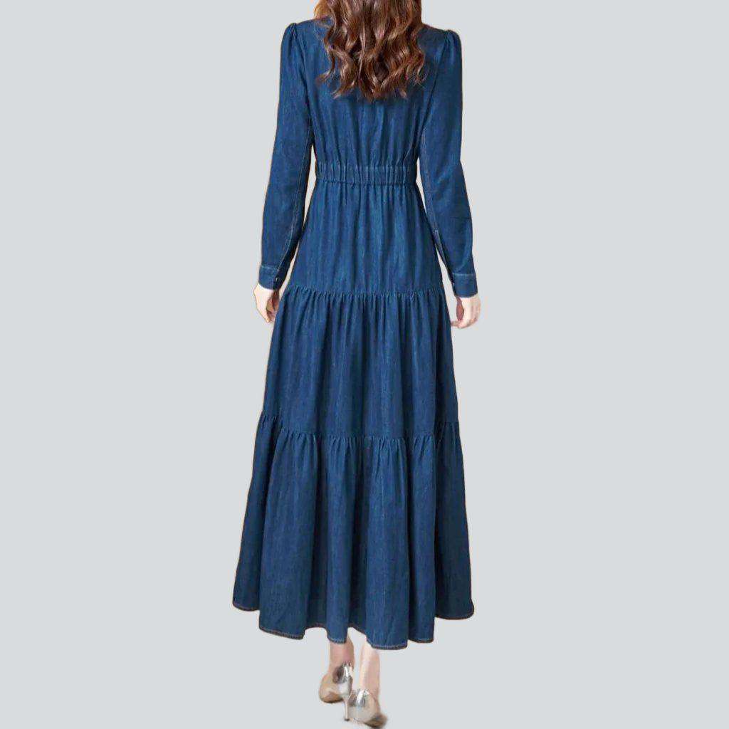 Frills denim dress with pockets