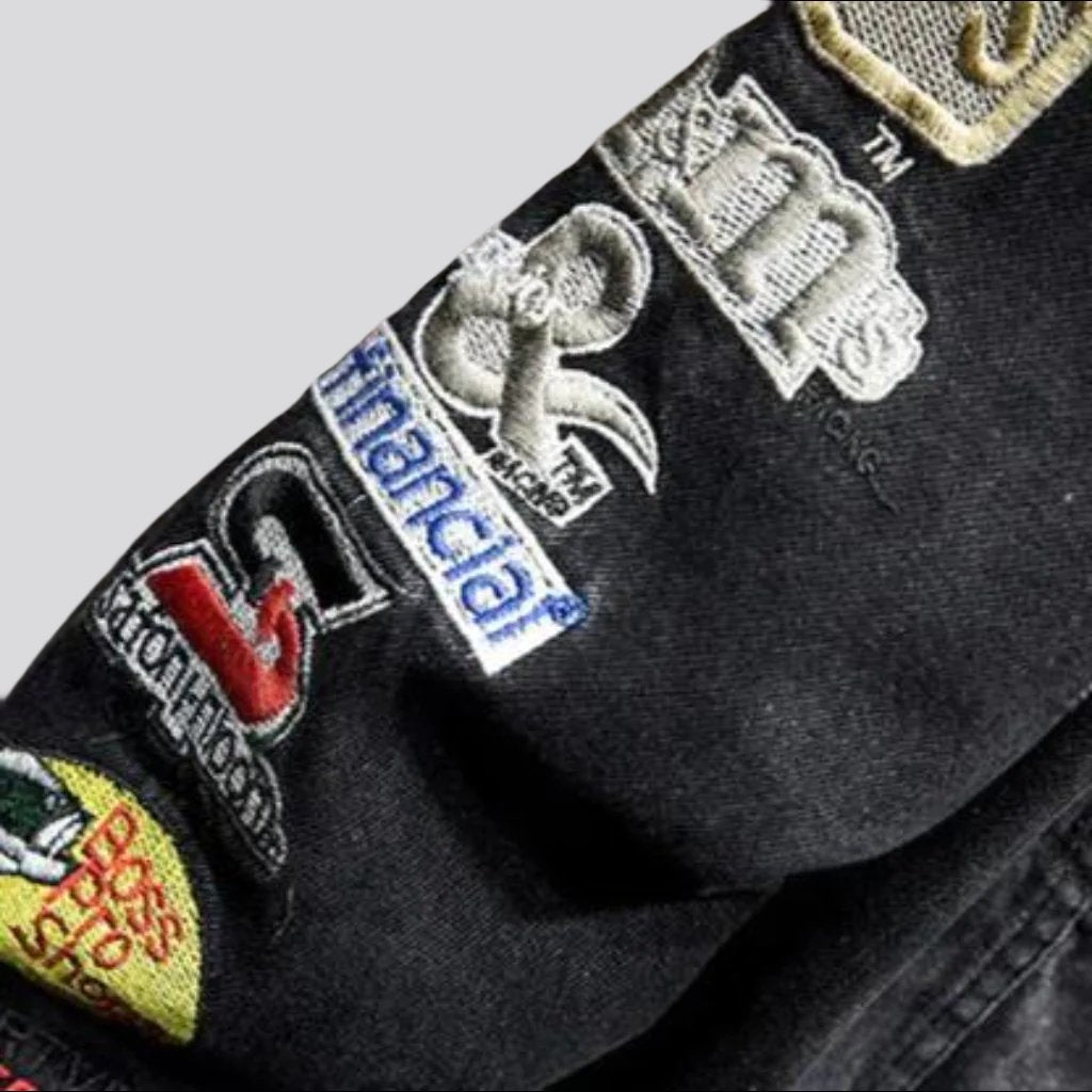 Racing denim jacket with patches