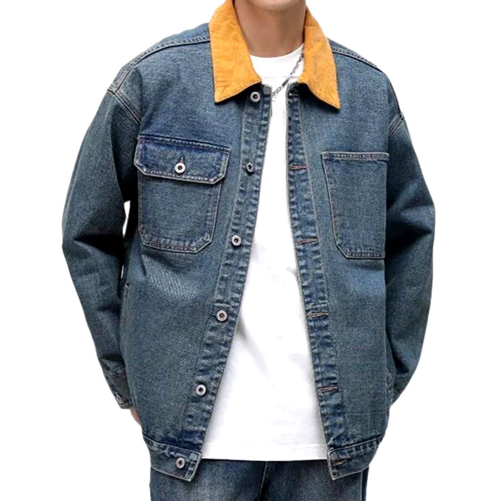 Gelbe Jeansjacke für Herren mit Kragen