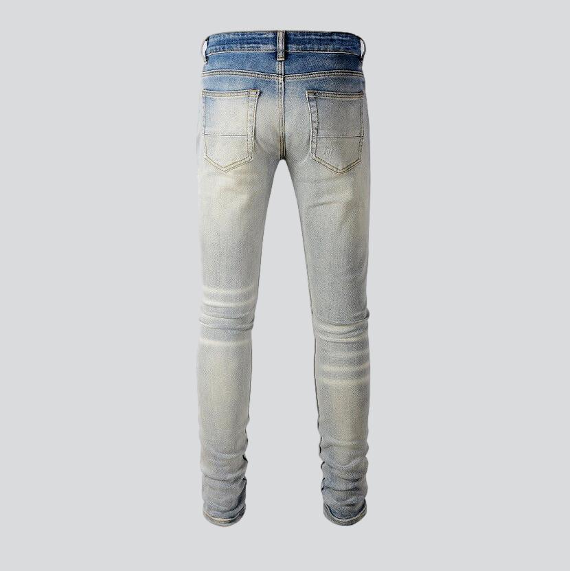 Orange patch knees men jeans