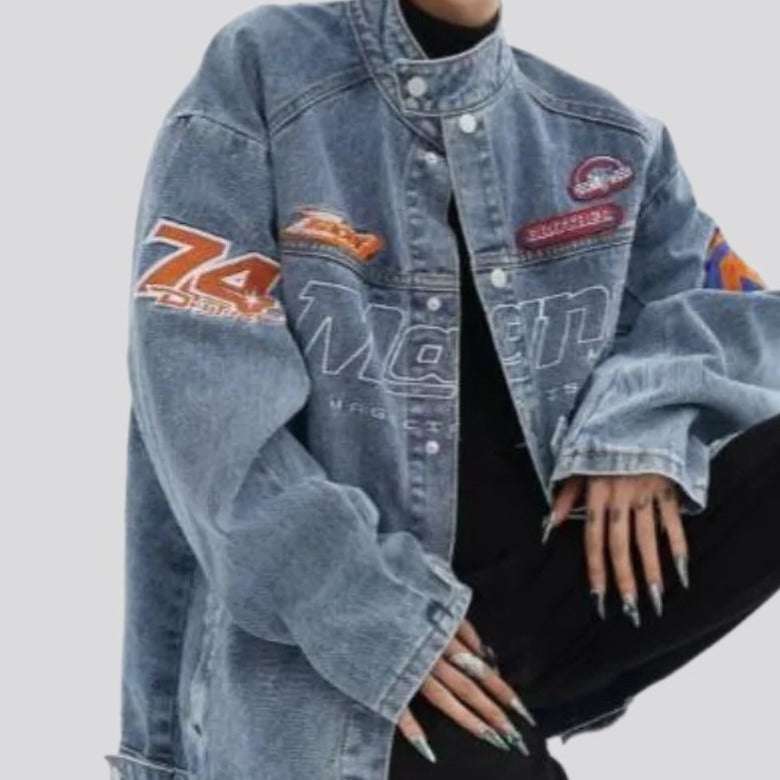 Jeansjacke mit Buchstabenstickerei für Damen