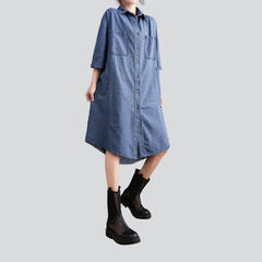 Shirt like long denim dress