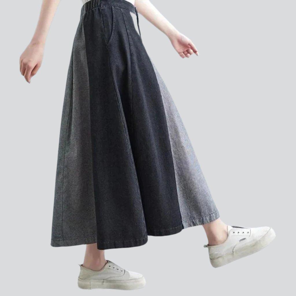 Trendy color block denim skirt