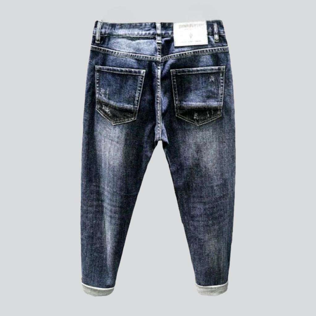 Mid-waist men patchwork jeans