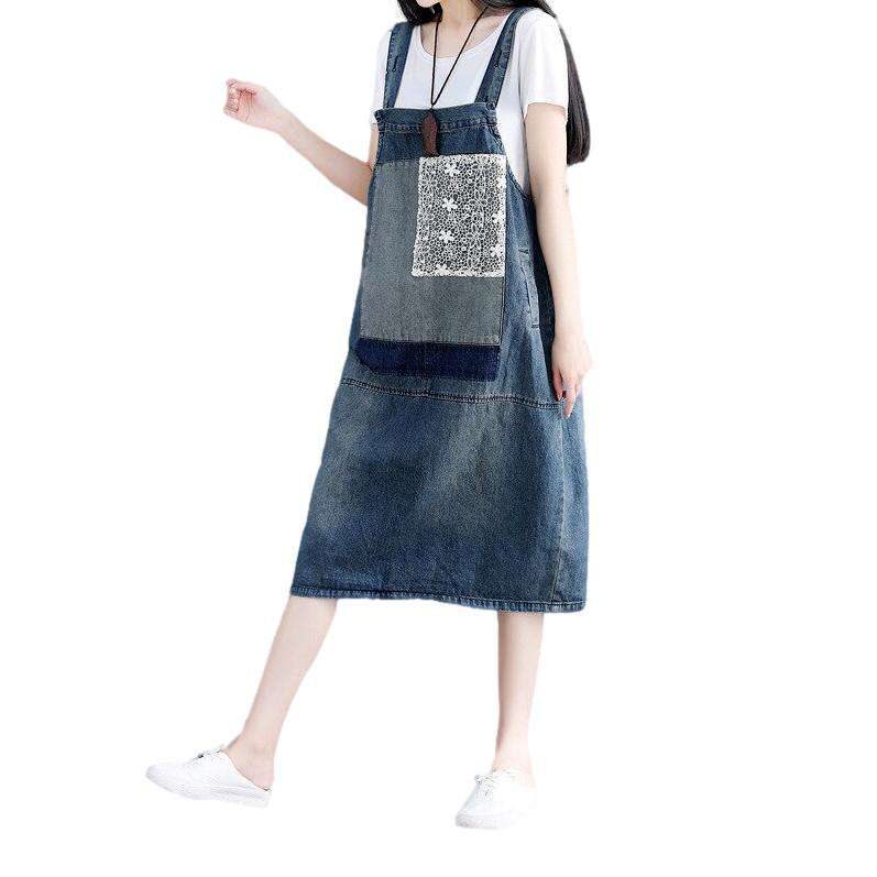 Embroidered patchwork denim dress