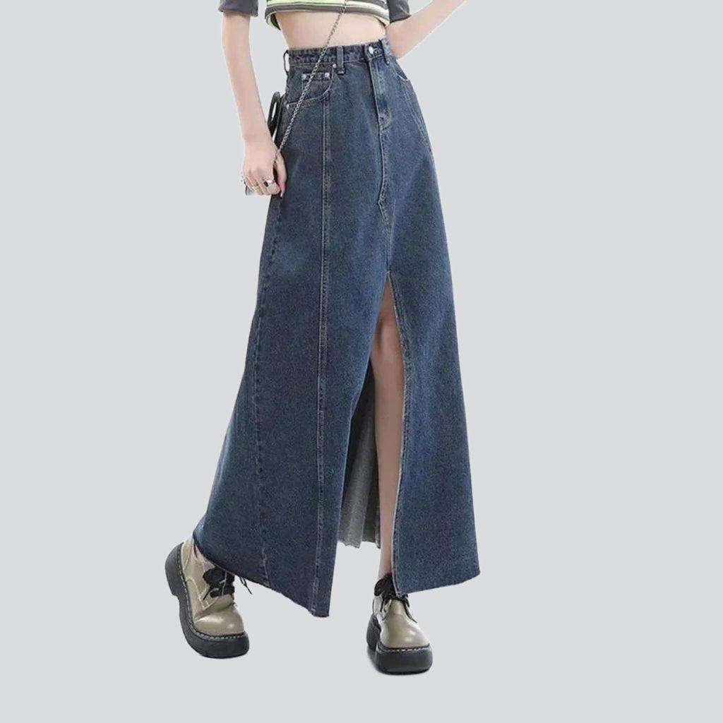 Long women denim skirt