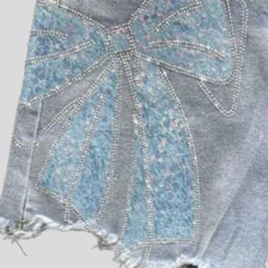 Ribbon rhinestone denim shorts