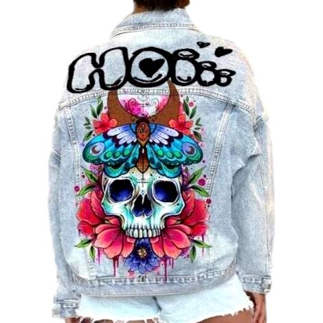 Skull print women denim jacket