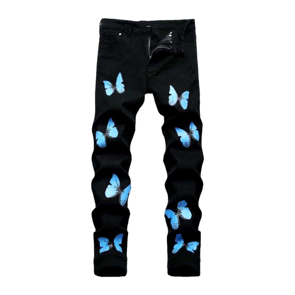 Blue butterfly print men jeans