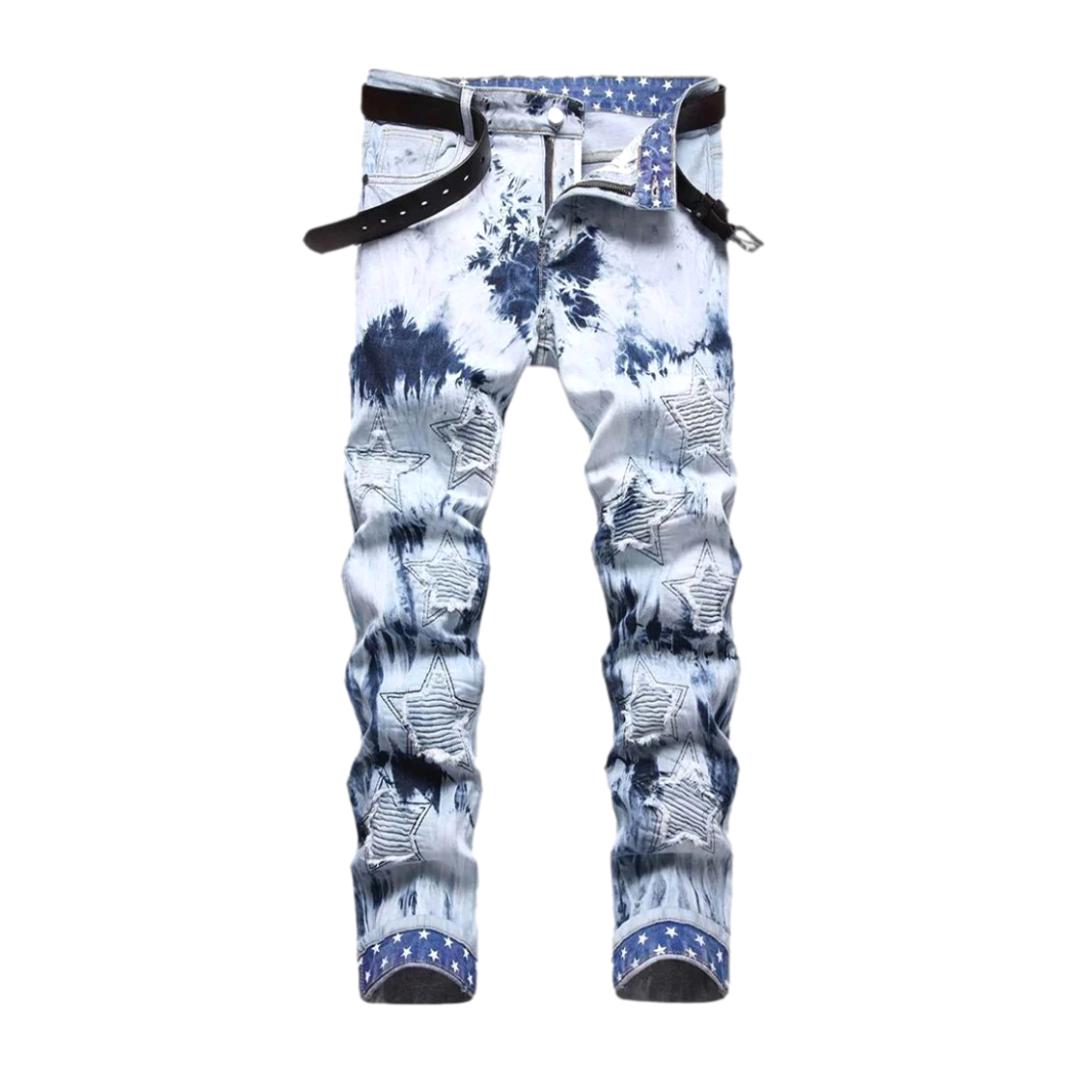 Tie-dyed star embroidery men jeans